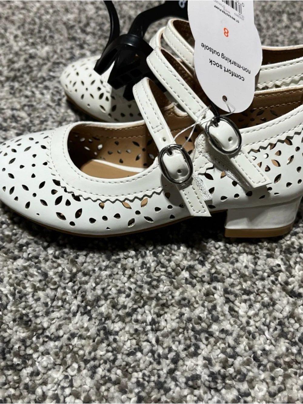 Girl's  White Faux Leather Mary Jane Heeled Pumps Buckle Strap  Size 8